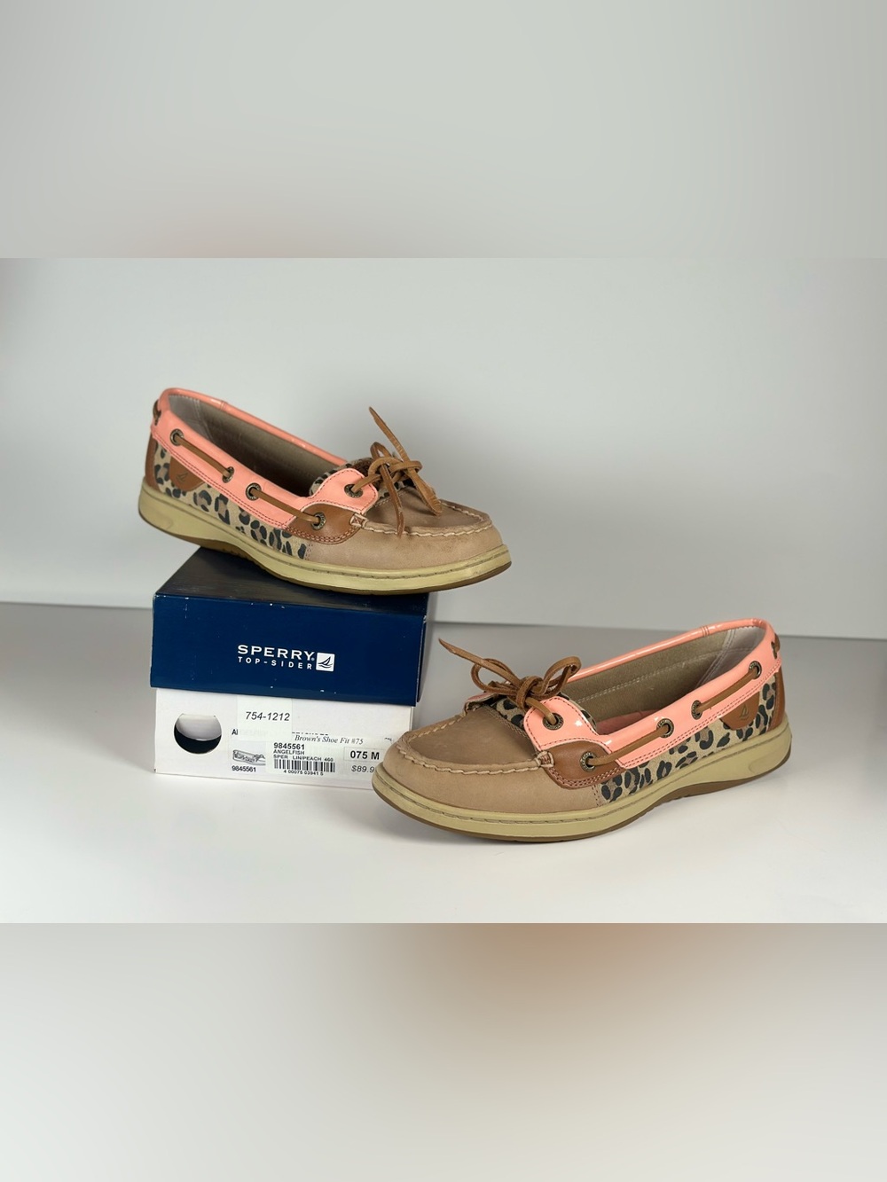 Sperry Tan & Coral Boat Shoes with Leopard Print
